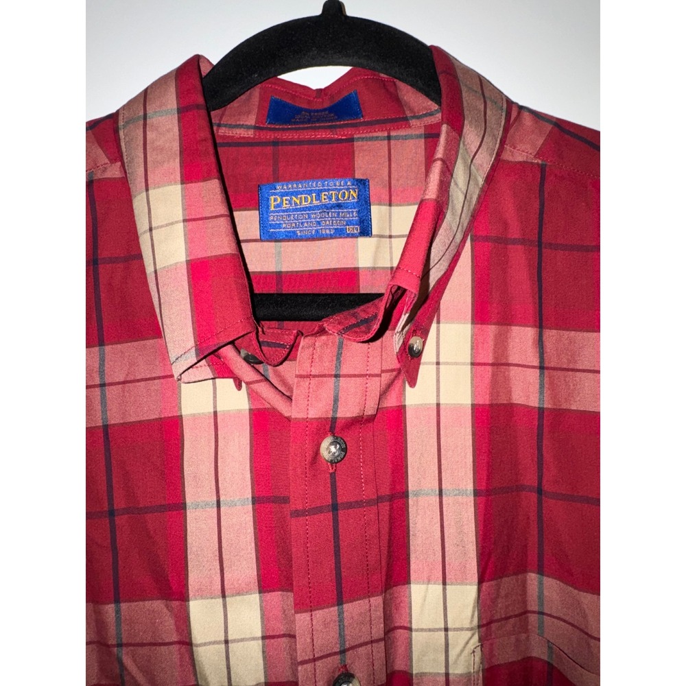 Pendleton Mens XL Red Plaid Long Sleeve 100% Cotton Button Down Shirt